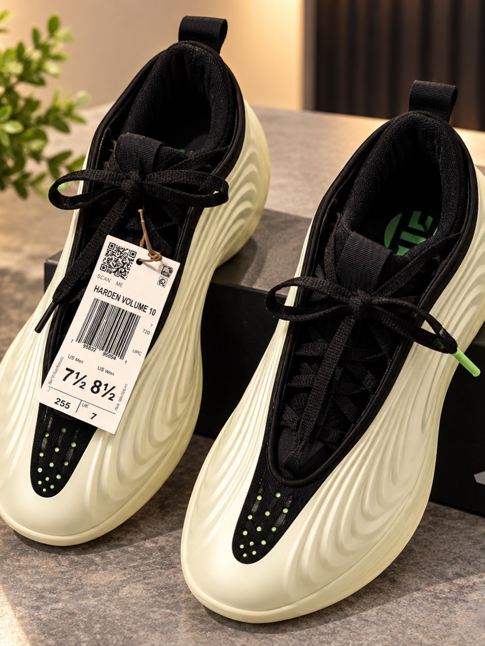 Harden Volume 10 Unisex Black & Cream Performance Sneakers.